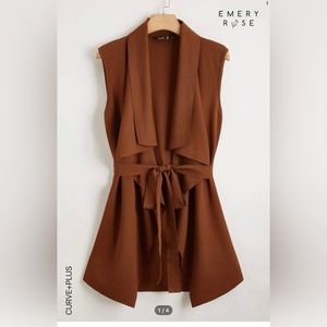 Emory Rose Plus Waterfall Neck Belted Vest, Burnt Orange, 3X
